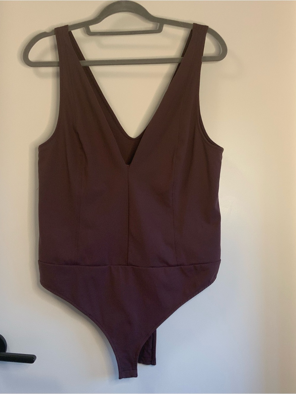 Free People Deep V Sleeveless Bodysuit - Plum Brown